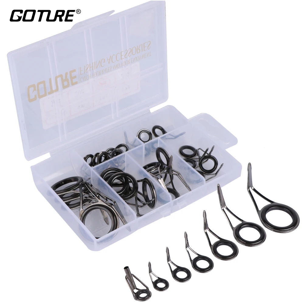 

Goture 35 pcs Saltwater Fishing Lure Rod Tip Stainless Steel Guides Rings Repair Kit DIY Variety of Sizes Spinning Accessories