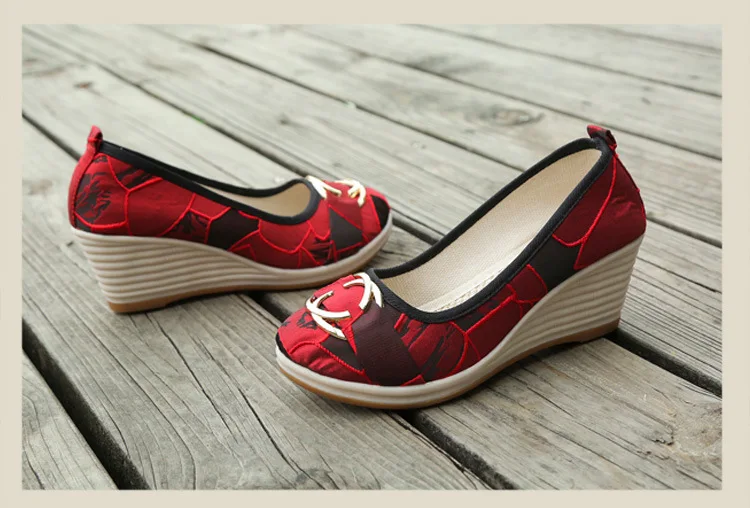 Винтажные китайские женские туфли-лодочки льняная обувь тканевые туфли на танкетке в стиле ретро женские туфли на платформе с каблуком 5 см; zapatos mujer