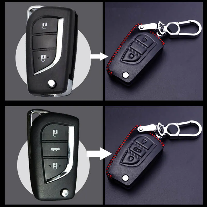

100% PU Leather Car Key Case Cover Case Shell Fob For Toyota RAV4 COROLLA Camry CROWN REIZ Highlander Car Key Holder Protector