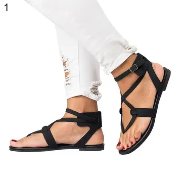 

Women Fashion Casual Sandals Summer Flat Studded Faux Leather Soft Shoes