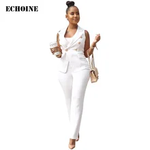 Echoine белый OL офисный женский Блейзер костюм комплект из 2 предметов элегантные рабочие брюки костюмы combinaison femme куртка и брюки костюм