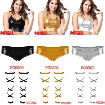 

Body Harness Sexy Lingerie Hot Gold Patent Leather Tight Bra Pole Dancing Lingerie Costumes for Women
