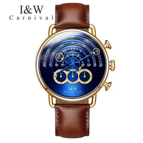 Люксовый бренд, хронограф, секундомер, мужские часы, Подиумные, военные, спортивные, кварцевые, мужские часы с кожаным ремешком, полностью стальные, saat reloj montre - Цвет: Gold blue SF8816Brow