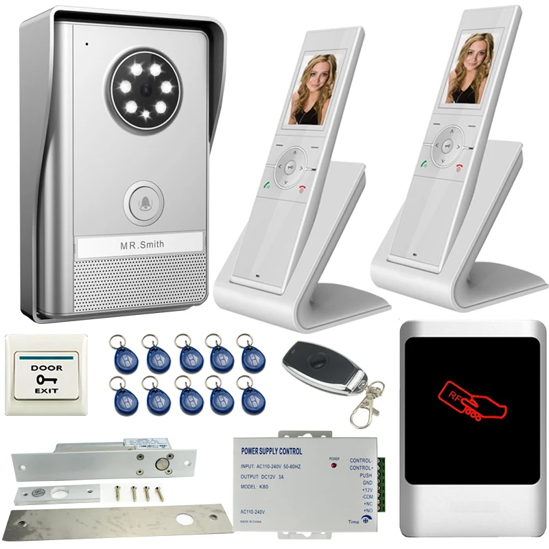 JERUAN Беспроводной видео Звонок дверь домофон Системы комплект пылезащитные инфракрасного ночного видения камеры + RFID контроллер доступа 1V2