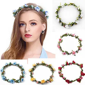 

Women Girl Headwear Big Flower Wreath Crown Headband Floral Holiday Garlands Hair band Accessories Red White Purple