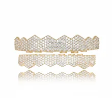 Хип хоп Micro Pave Белый CZ Циркон Bling Iced Out зубы Grillzs верхней нижней набор золото плоские зубные грили для мужчин рэппер ювелирные изделия