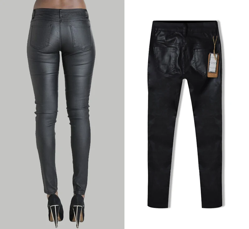 2017 Amazon EBAY AliExpress Hot European and American women's models burst low waist Slim feet PU leather pants double zipper (10)