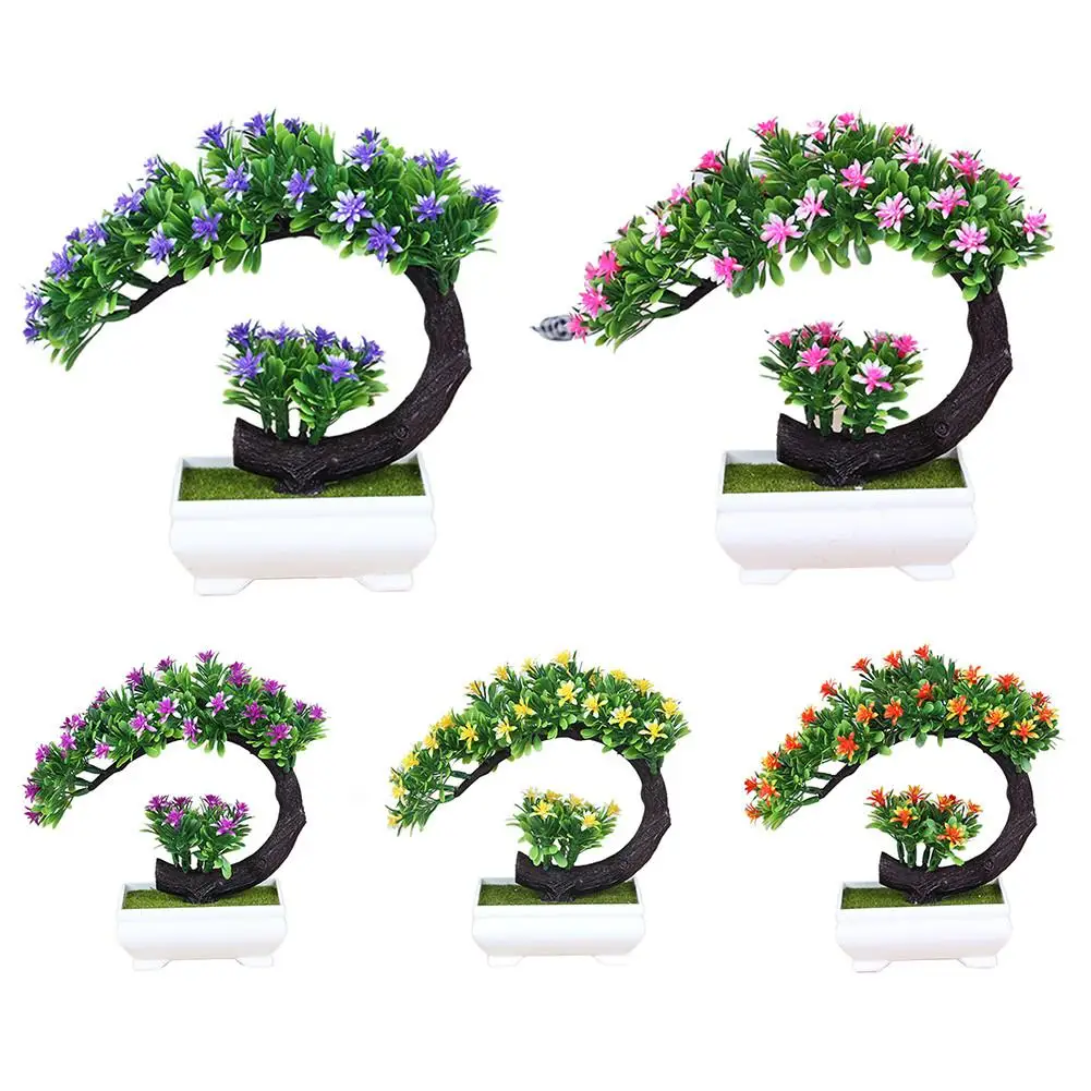 

1 Set Vase + Flower Artificial Potted Plants Small Bonsai Plastic Fake Flower Wedding Christmas Decoration For Home Flower Gift
