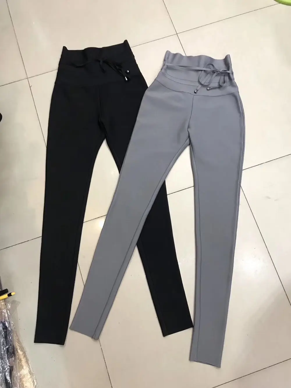 

2019 new arrival women factory wholesale dropshipping black grey bandage pants