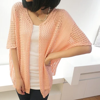 

Spring summer knitted cardigans new Korean version of the thin long section V-neck sweater loose bat sleeve shawl female 7560