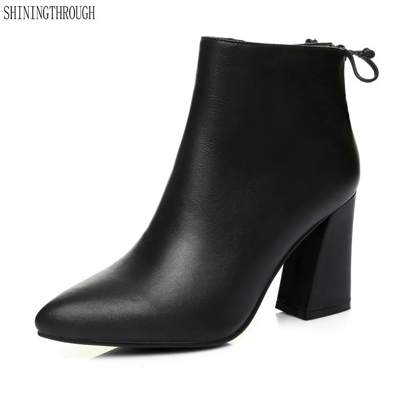 

Genuine Leather Women ankle Boots High Heeled Woman Motorcycle Boots woman Pumps Autumn Winter Short Ladies Shoes