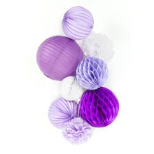 Purple Marriage Wedding Decorations Hanging Paper Lantern Pom Pom Flower For Valentine's Day Mermaid Birthday Party Decoration 