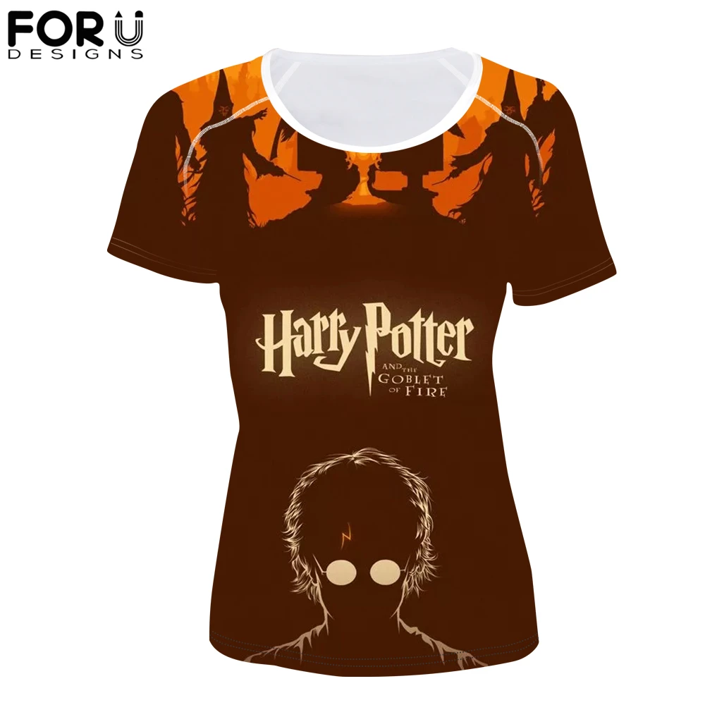 

FORUDESIGNS Harri Potter Printing Summer T-Shirt for Woman Tops Customize Image Elastic T shirts For Girls Female Short Sleeves