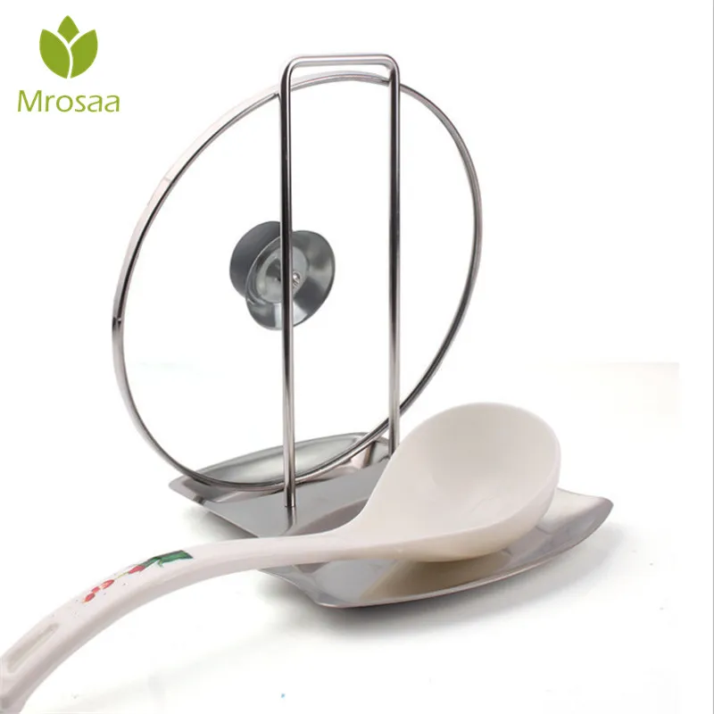 Stainless Steel Spoon Holder Pot Lid Shelf Kitchen Organizer Rack Cooking Dish Pan Cover Stand Accessories | Дом и сад