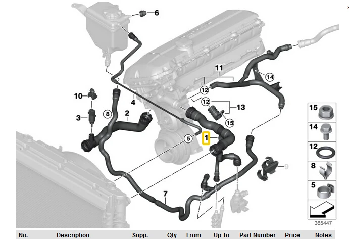 Цельнокроеное платье Верхний шланг радиатора для BMW E65 E66 730i 730Li 17127524838