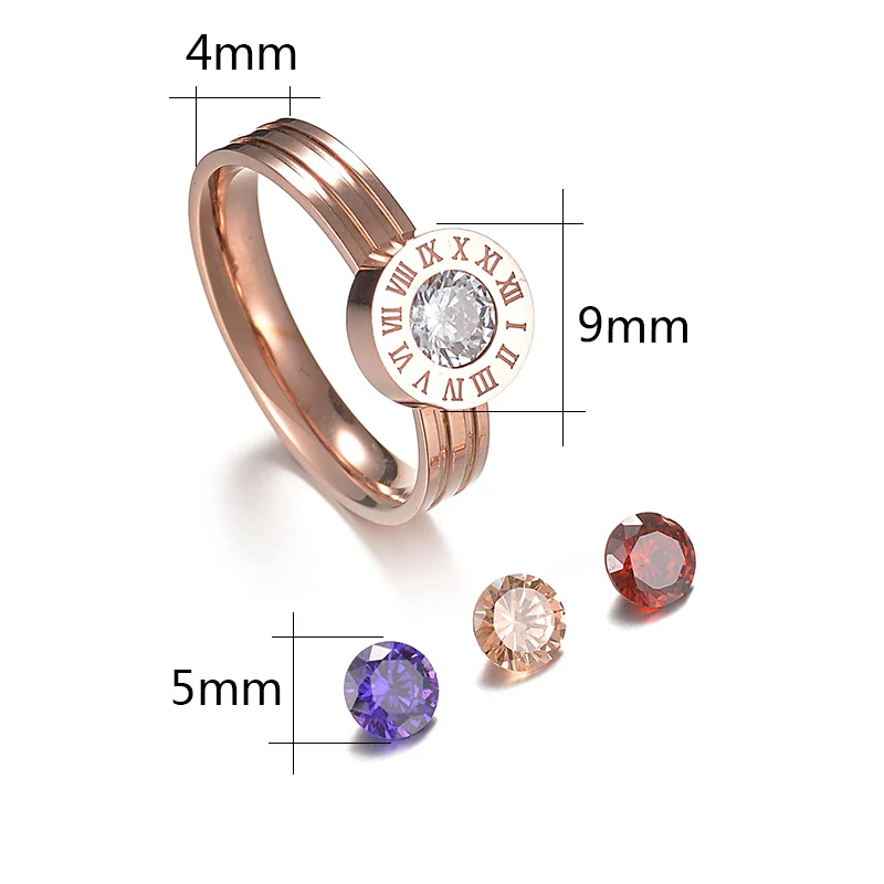 ELSEMODE Roman Number CZ Stone Simple Wedding Rings 316L Titanium Steel Interchangeable For Women Girl Jewelry