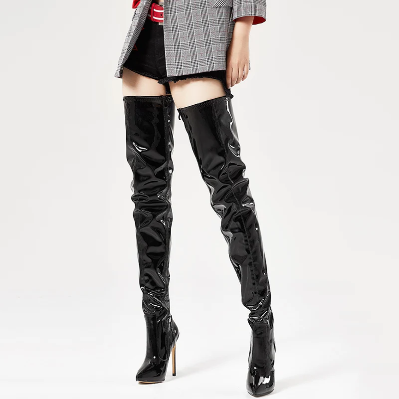 genou Noir Longues Verni Aiguilles Black Grande Shiny Matt Talons Fermeture Taille Laqué black Bottes the Glissière Haute À Over Sexy Cuisse Pleine 3646 Jialuowei hstrQd
