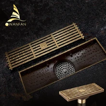 Euro Style Antique Brass Bathroom Linear Shower Drain Floor Drain Wire Strainer Art Carved Brass Cover Waste Drainer 70cm long golden brass bathroom shower drain floor strainer drain waste water drainer