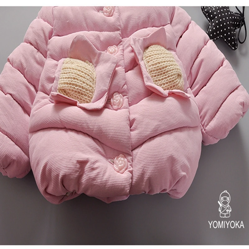 Baby girl Coat In Winter Leisure style Hat the tail flower  Sunflower knit pocket cotton-padded jacket for Kids Children (7)