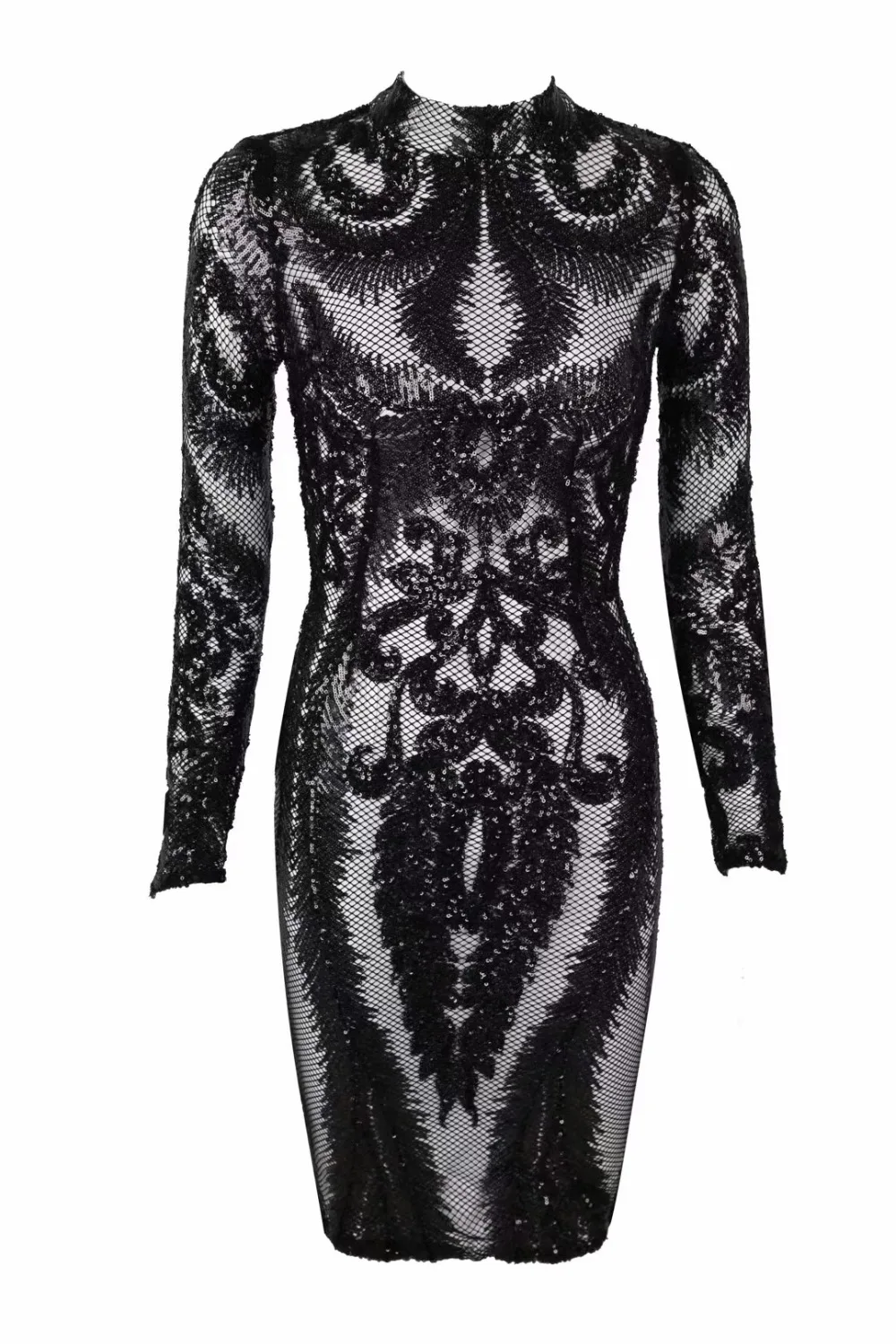 

Sequined Elegant Women black O-Neck long sleeve 2018 New Arrival Vestidos Celebrity evening party Bandage bodycon dresses