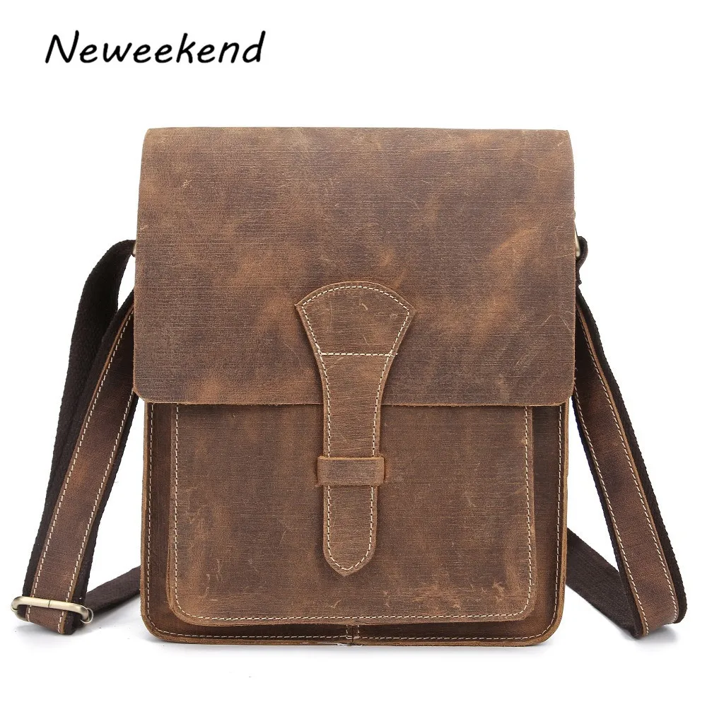 Crazy Horse Leather Men Bag Male Small Shoulder Messenger Bags Crossbody Bags Messenger Bag Men Leather 1093 Black