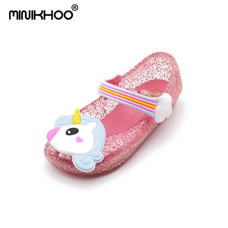 Mini Melissa/; прозрачные сандалии в виде единорога; обувь для девочек; зимняя прозрачная обувь; сандалии в стиле даргона с открытым носком для девочек; нескользящие детские сандалии для малышей - Цвет: Pink