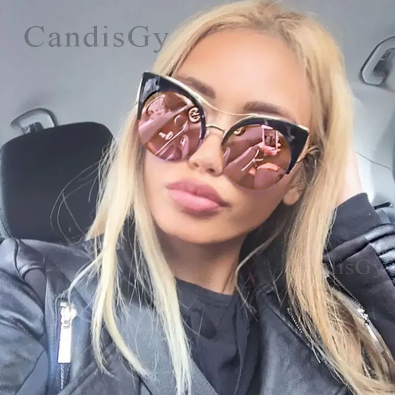 Candisgy Round Oversized Stylish Female Brand Designer Pink Mirror