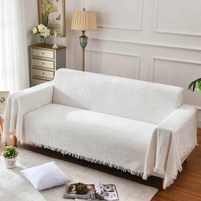 Us 43 87 Aliexpress 2018 Light Grey Solid Woven Sofa Covers Blanket Plaids Cotton Polyester Quilting Towel Slipcovers Protect
