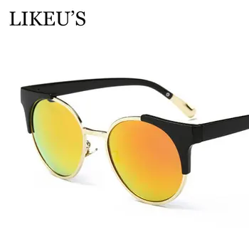 

LIKEU'S New Arrival Sunglasses Women round Half frame sun glasses Women Glasses HD Mirror Female Circle Sunglasses Free Shipping