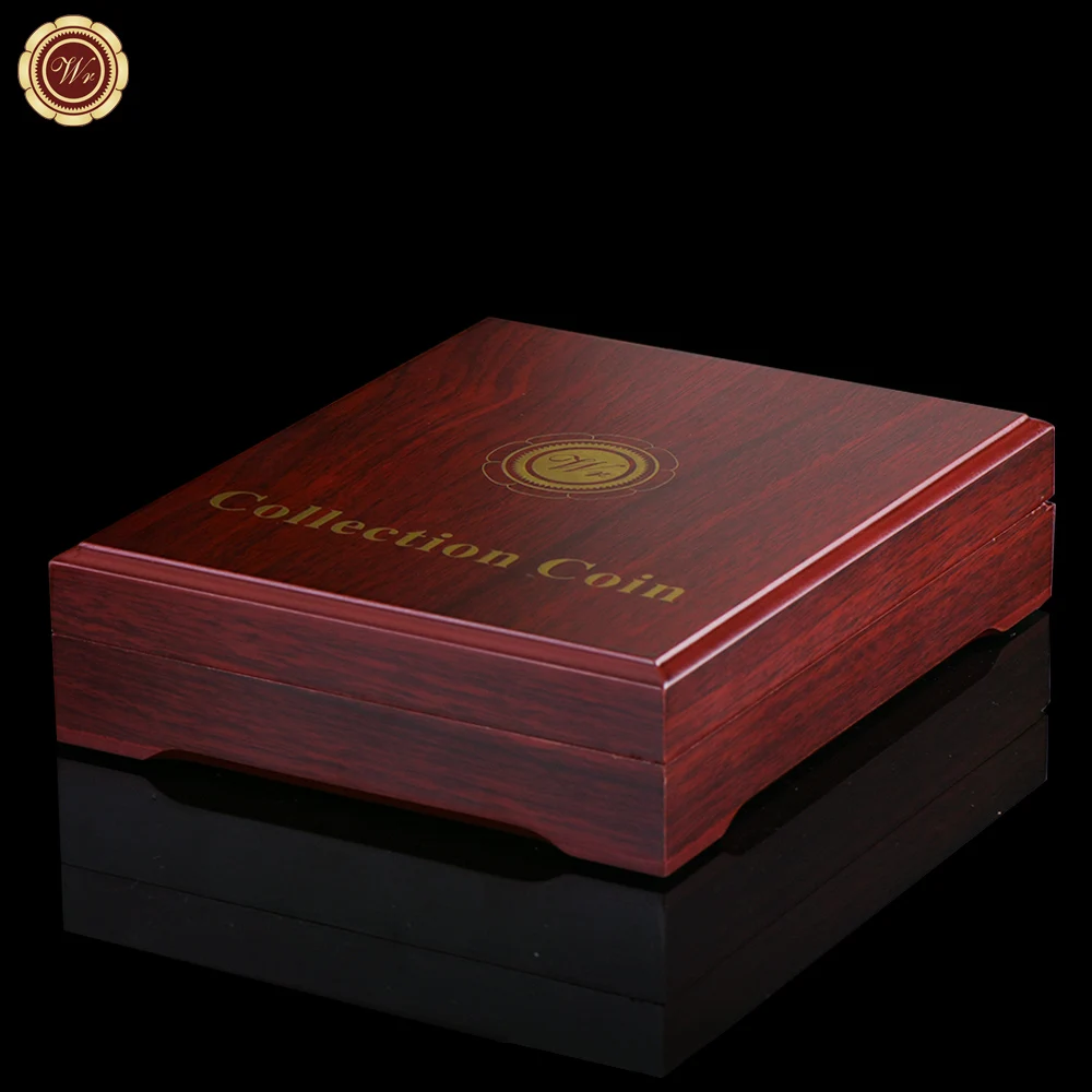 

WR Luxury Home Decor High Quality 5 Coin Wooden Box Creative Red Collectible Box for 5 Commemorative Coin Collection