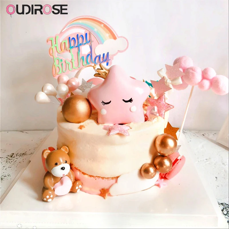 

Cute Resin Cartoon Ornaments Happy Birthday Cake Topper Decoration Bear Cake Toppers Boy/Girl Gift Party Baking Wedding Supplies