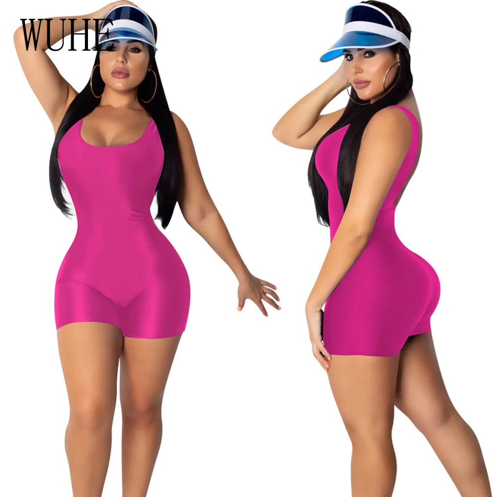 WUHE комбинезон Bodycon с повязкой комбинезоны Для женщин тонкий легкий костюм с шортами; сезон лето платье без рукавов Повседневное боди сексуальные шорты штаны размера плюс S-XXL