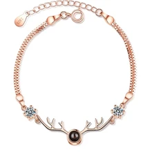 С памятью на 100 языках, с надписью «I Love You», с горячей проецировкой, видимые 925 пробы, серебряные женские браслеты с рогами, с возможностью изменения размера, SBR193