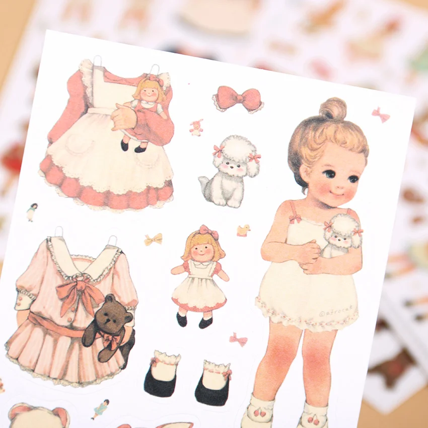 6 PCS/Pack New Cute Creative Stickers Paper Girl Combination Paper Doll Mate Diary Notebook Label Stationery Sticker