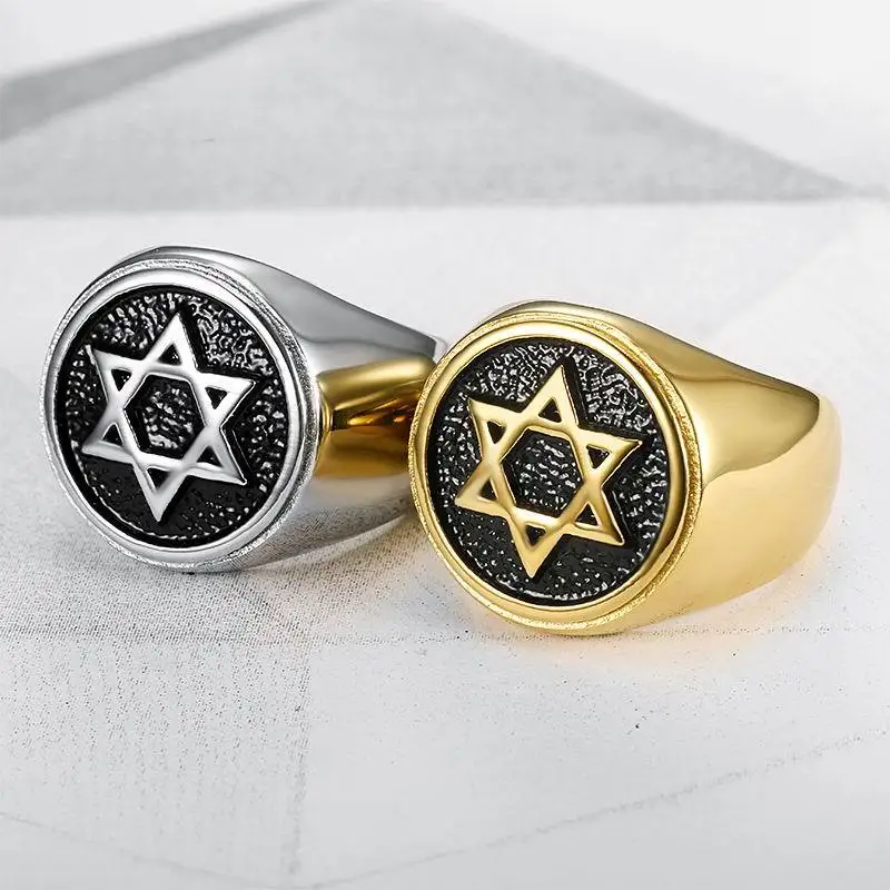 

Us Size 7-13 Gold color Men's Boy's Magic Hexagram Star of David Silver Black 316L Stainless Steel Ring Gifts Jewelry