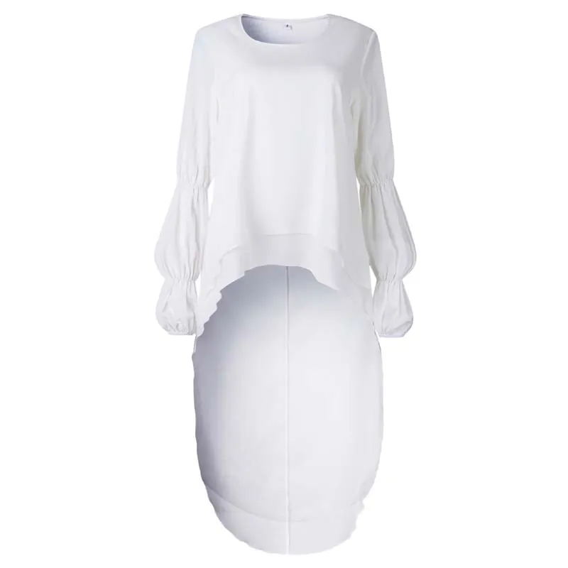 Женская блузка с рукавом-фонариком и высоким низом, блузка с высоким воротом, свободная блузка с длинным рукавом, асимметричная туника, Повседневная рубашка, женская одежда
