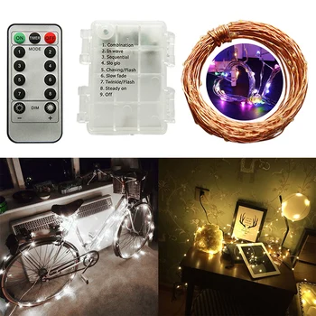 

1pc 5/10M Waterproof Remote Control Fairy Lights Decoration 8 Mode Timer String Copper Wire Christmas Battery Operated LED Light