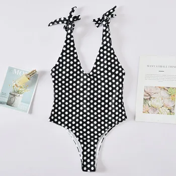 

Wasteheart Summer Black Sexy Sports Deep V Dots Swim One-Piece Suits Sexy Swimwear Sportswear Holiday Beach Printed Backless