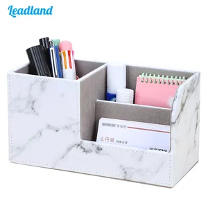 Marble Small Pen Holder Pencil Box PU Leather Desk Organizer Cell Phone Stand Name Card Holder Office Storage Box