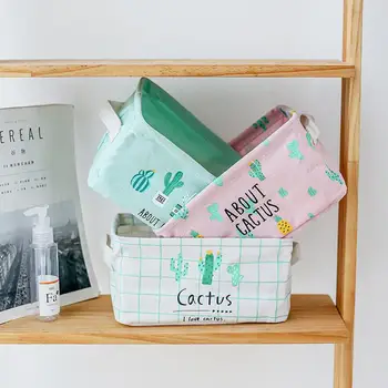 

New cactus Desk Storage Box Makeup Cosmetic Storage Box Kids Toys Organiser Foldable Container floral Storage Basket AU1069