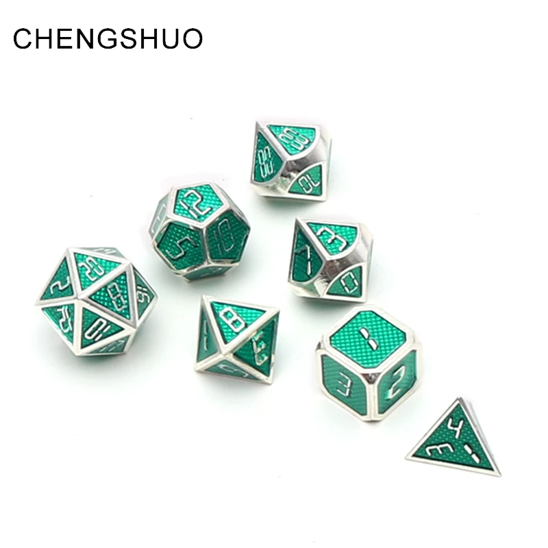 

Chengshuo dnd metal dice polyhedral sets rpg dungeons and dragons Zinc alloy table game dices digital pattern d20 10 8 12 green