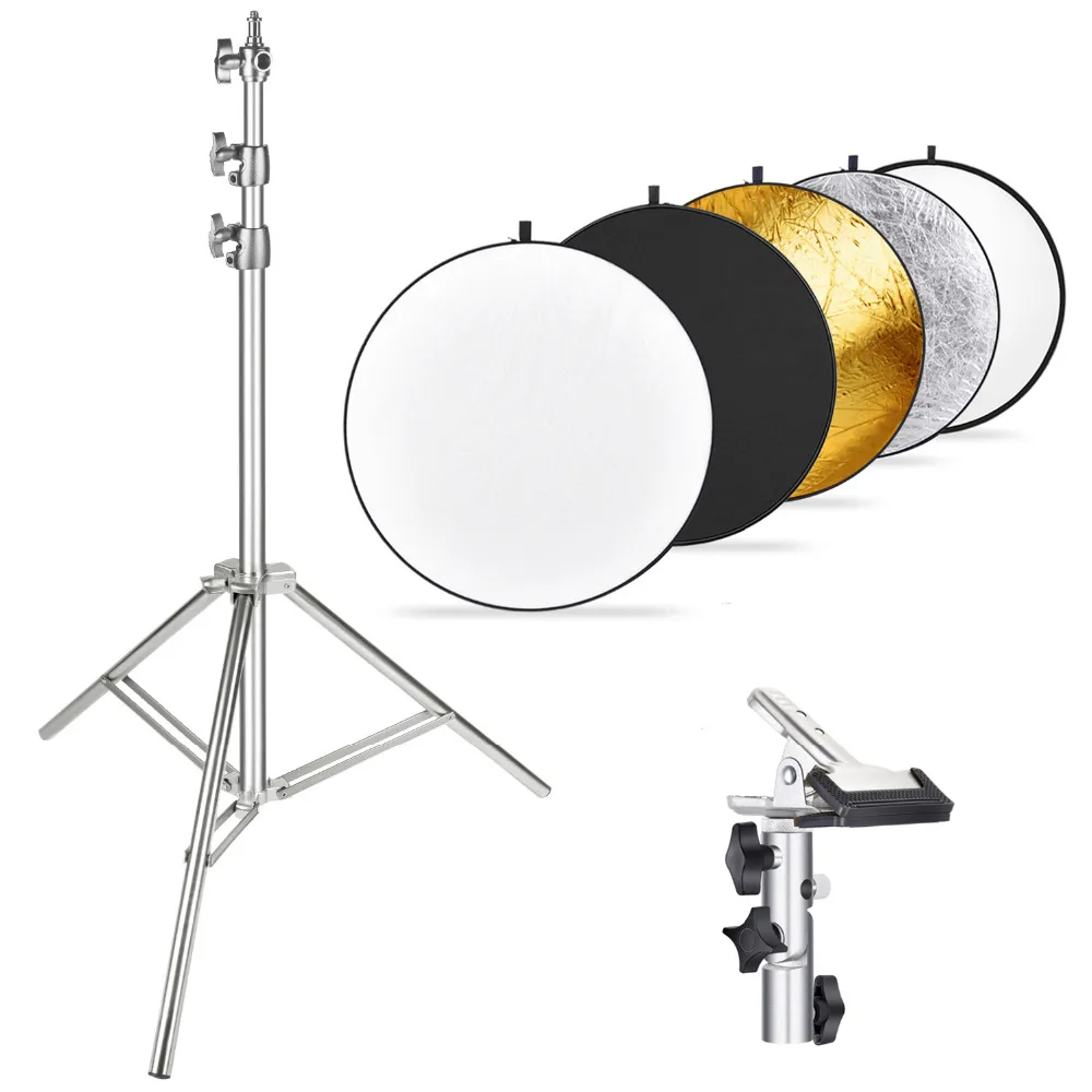 

Neewer Photography Light Stand and 43 inches/110 centimeters 5-in-1 Multi-Disc Reflector with Heavy-duty Metal Clamp Holder