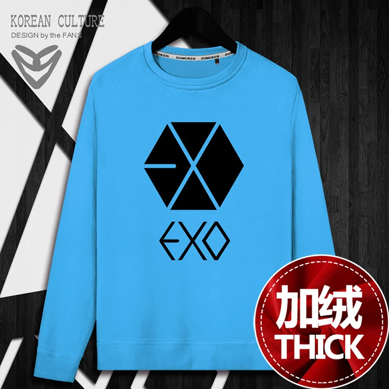 Новая Мода Kpop толстовки с капюшоном Пуловеры Топы EXO для женщин/мужчин Корейский зимний теплый топ с капюшоном с длинным рукавом толстовки Женская одежда - Цвет: navy