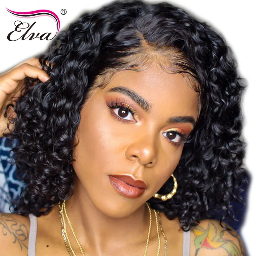 

Elva Hair Lace Front Human Hair Wigs Pre Plucked With Baby Hair Short Curly Human Hair Bob Wigs For Black Women Remy Hair Wigs