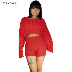 ZKYZWX комплект из двух предметов топ и брюки осень-зима уличная одежда с длинными рукавами и круглым вырезом Повседневное вязаный костюм