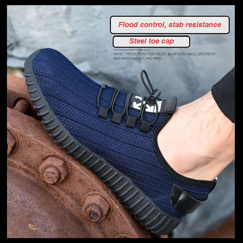 Мужская обувь из дышащей сетки со стальным носком; защитная обувь для работы; Цвет черный, синий; ботинки на платформе с защитой от прокалывания на стройке