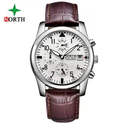 Роскошный топ марки North Для мужчин платье Watch Chronograph Многофункциональный натуральная кожа Для мужчин смотреть Водонепроницаемый