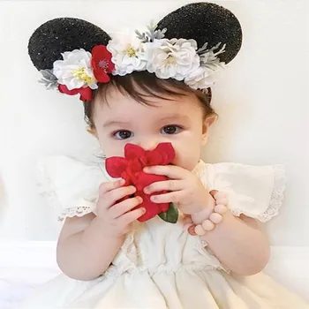 

Bebe Minnie Mouse Headwears Easter Girls Flower Headband Kids Pearl Mouse Cat Ear Hair Sticks Birthday Hair Accessories HC19058