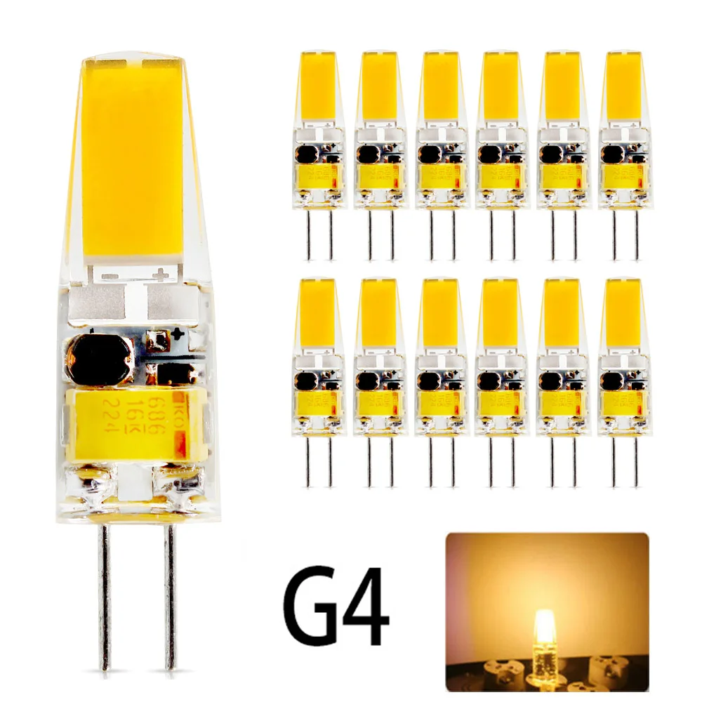 12X G4 светодиодный мини-светильник с регулируемой яркостью DC/AC 12 В/220 В 6 Вт Точечный светильник светодиодный светильник люстра светильник супер яркий G4 COB силиконовые лампы ампулы