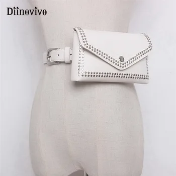 

DIINOVIVO Women Rivet Waist Pack Casual Waist Bag PU Leather Belt Bags Travel Pillow Wallet Fanny Pack Ladies Phone Bag WHDV0680
